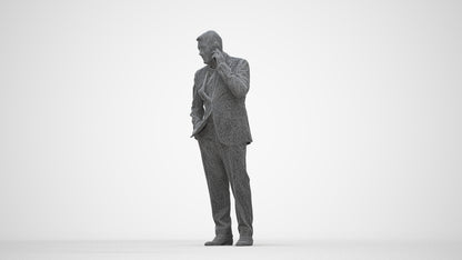 scanned 3D senior man business, photogrammetry people for Enscape and V-Ray, wireframe back view