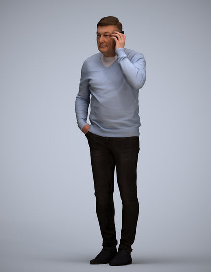 3D human model man casual standing, photogrammetry scanned person for archviz
