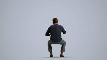 realistic 3D man casual sitting, scanned archviz people for Blender and 3ds Max, front view render