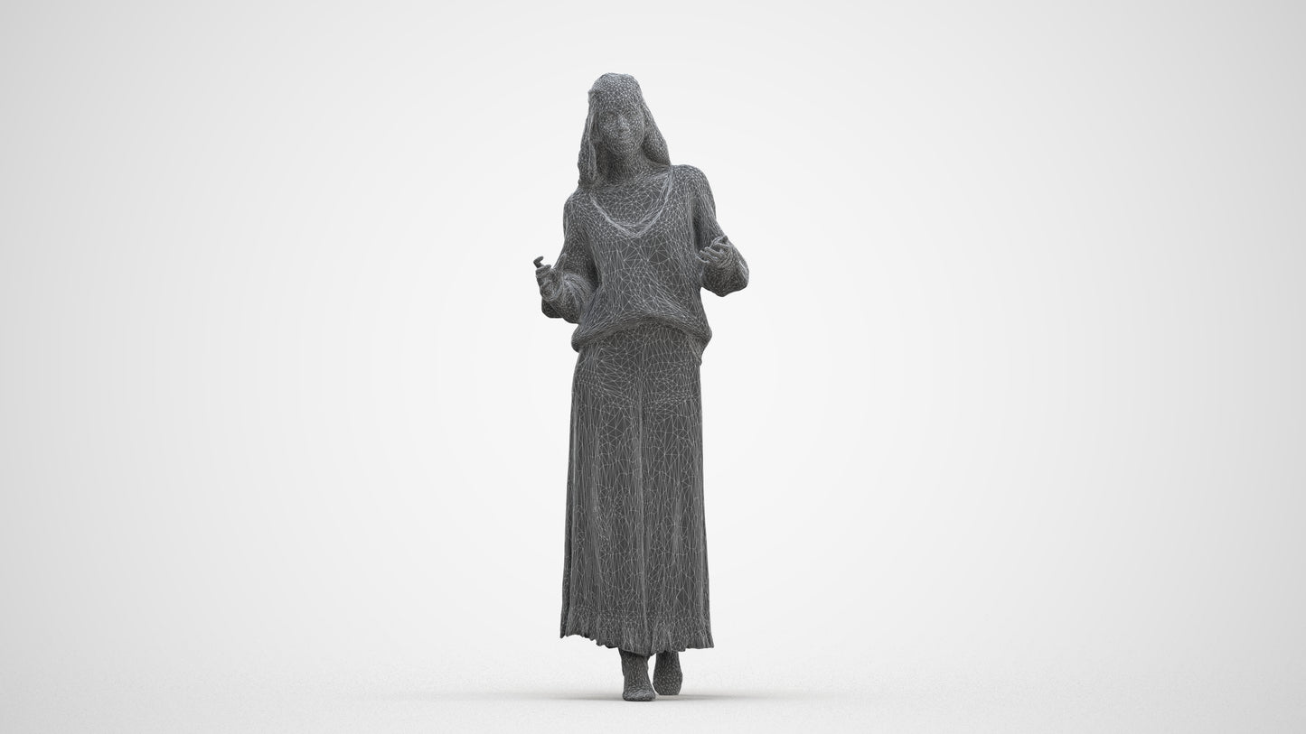 3D scanned woman standing casual, photorealistic archviz people for Enscape and SketchUp, three-quarter front view render
