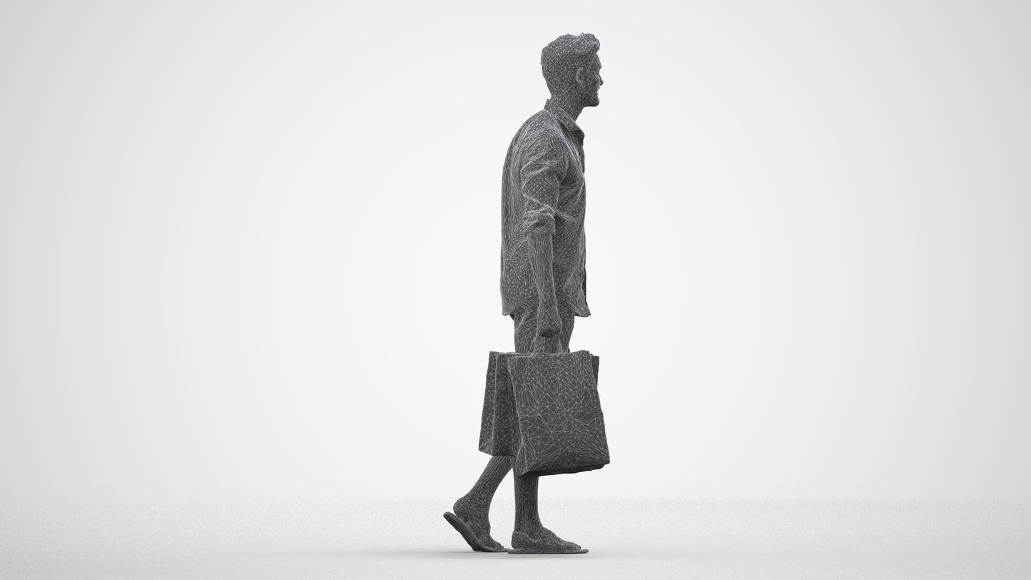 realistic 3D people man casual shopping, render-ready for V-Ray and Corona, FBX OBJ, wireframe side view