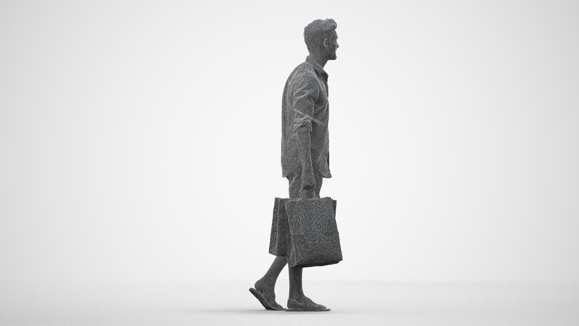 realistic 3D people man casual shopping, render-ready for V-Ray and Corona, FBX OBJ, wireframe side view