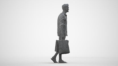 realistic 3D people man casual shopping, render-ready for V-Ray and Corona, FBX OBJ, wireframe side view