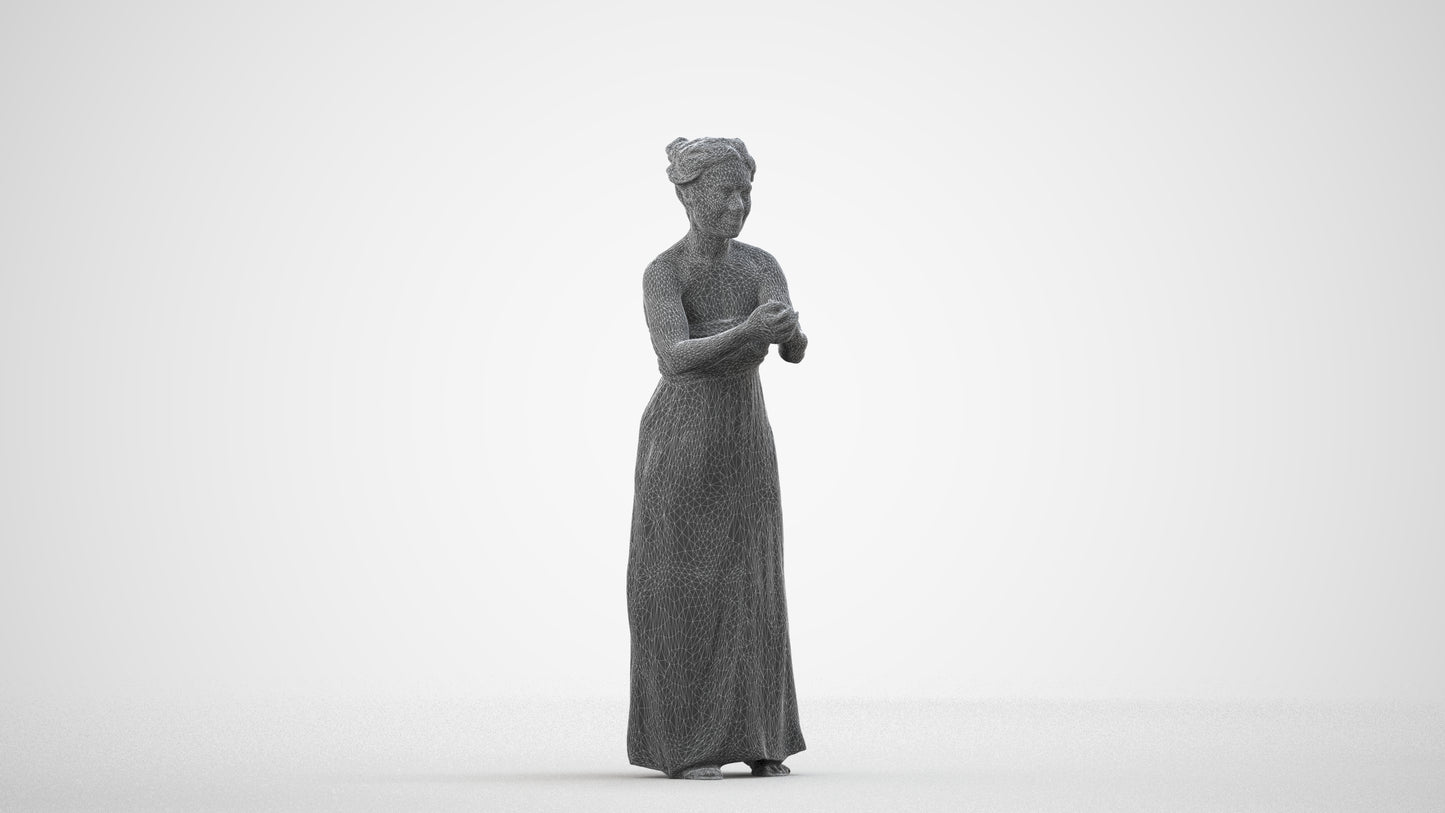 realistic 3D human woman casual standing, archviz people FBX OBJ for Blender, wireframe side view
