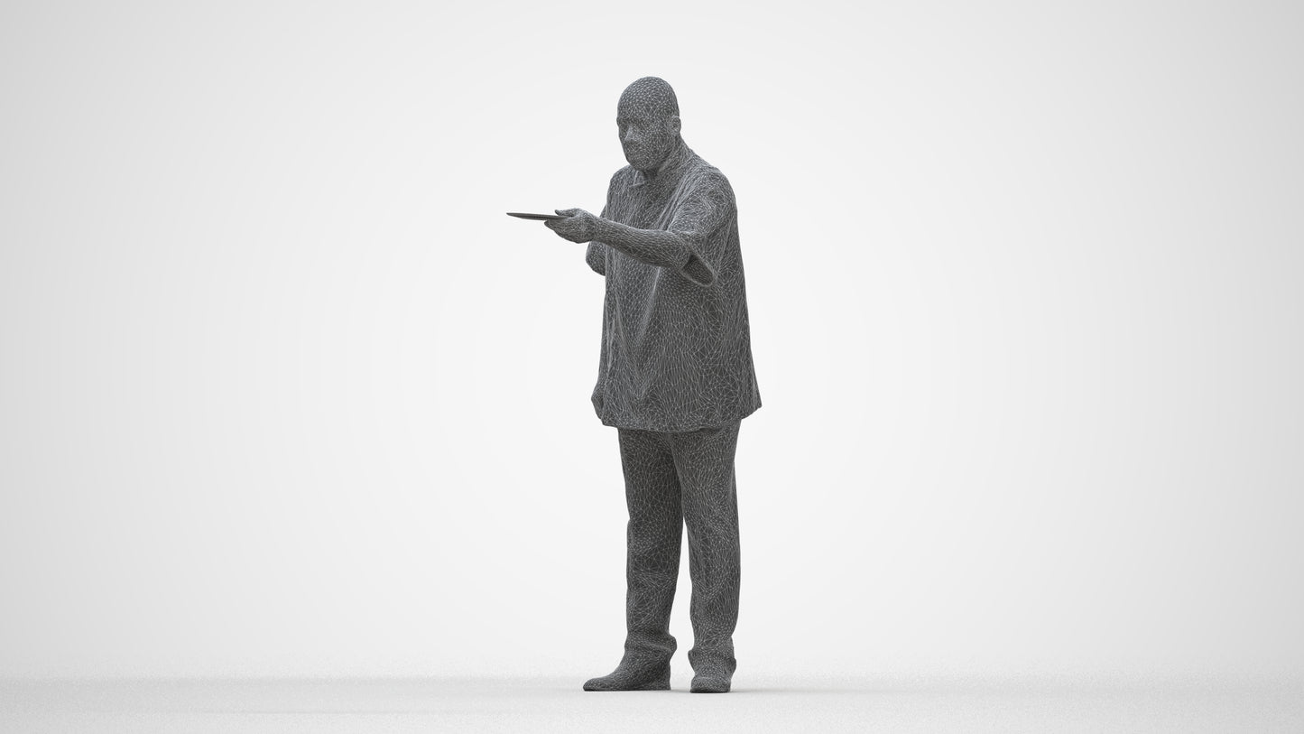 scanned 3D man hospitality, photogrammetry people for Enscape and V-Ray, wireframe back view