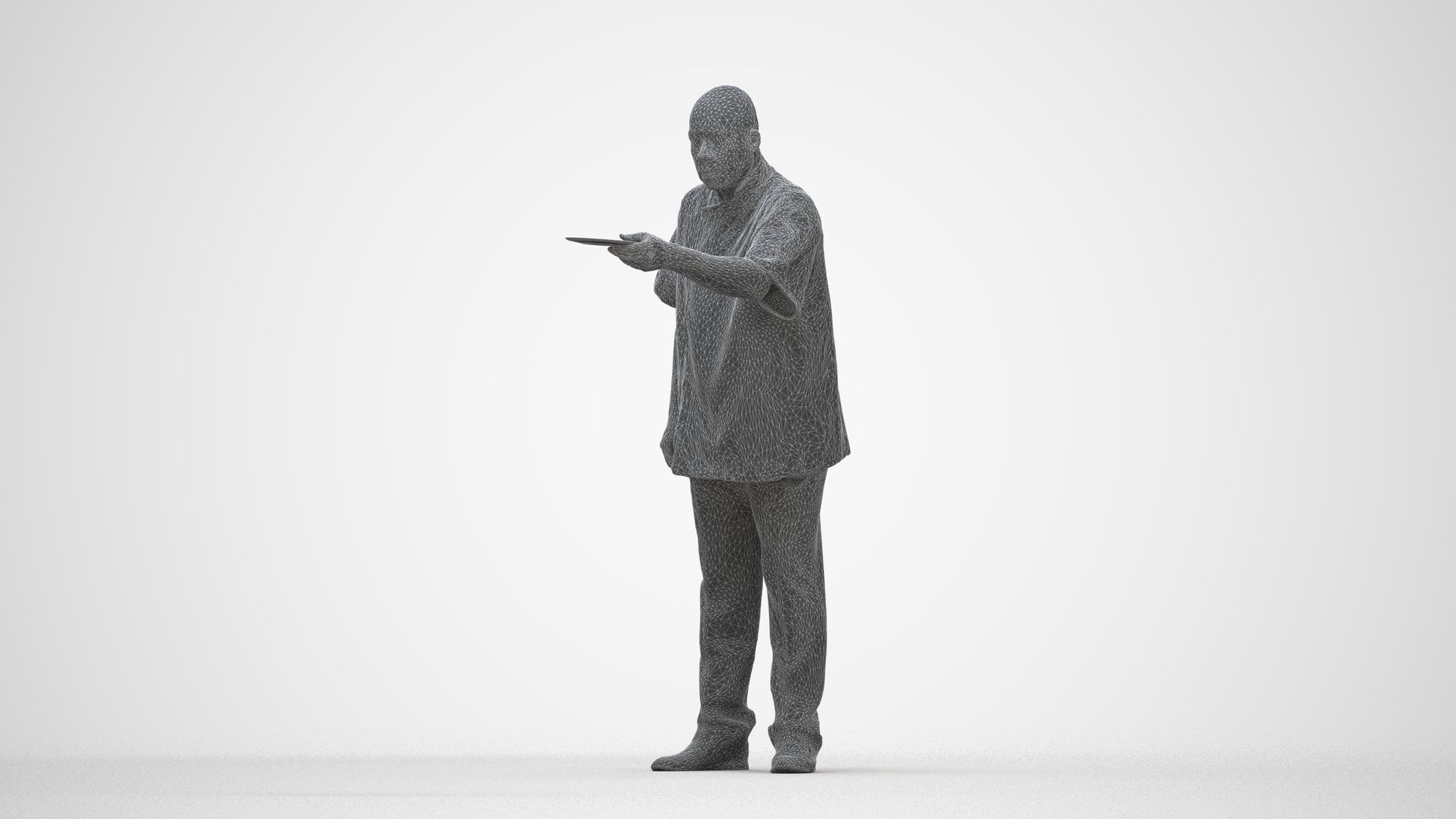 scanned 3D man hospitality, photogrammetry people for Enscape and V-Ray, wireframe back view