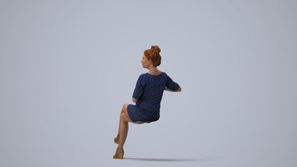 3D scanned woman sitting casual, photorealistic archviz people for Enscape and SketchUp, three-quarter view render