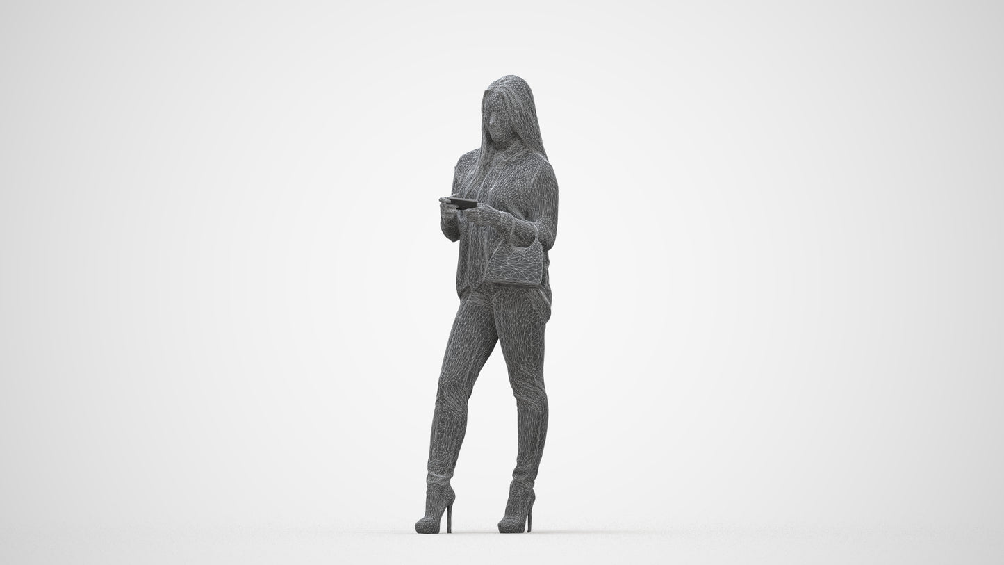 realistic 3D people woman business standing, render-ready for V-Ray and Corona, FBX OBJ, wireframe back view