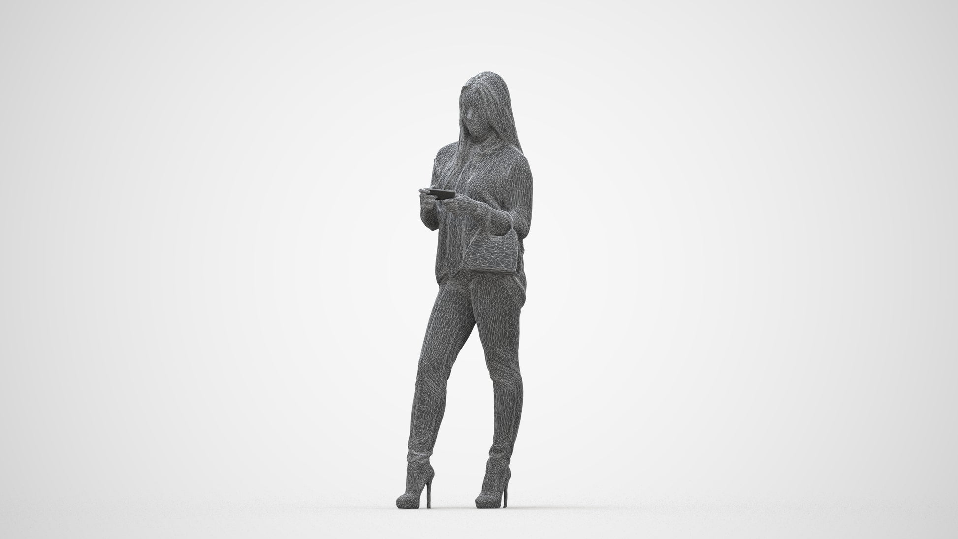 realistic 3D people woman business standing, render-ready for V-Ray and Corona, FBX OBJ, wireframe back view