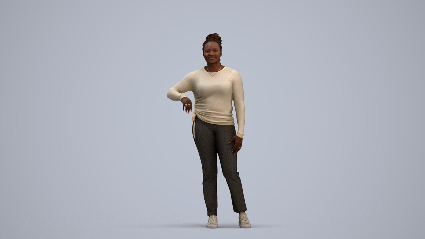scanned 3D woman casual standing, photogrammetry people for Enscape and V-Ray, standing pose render