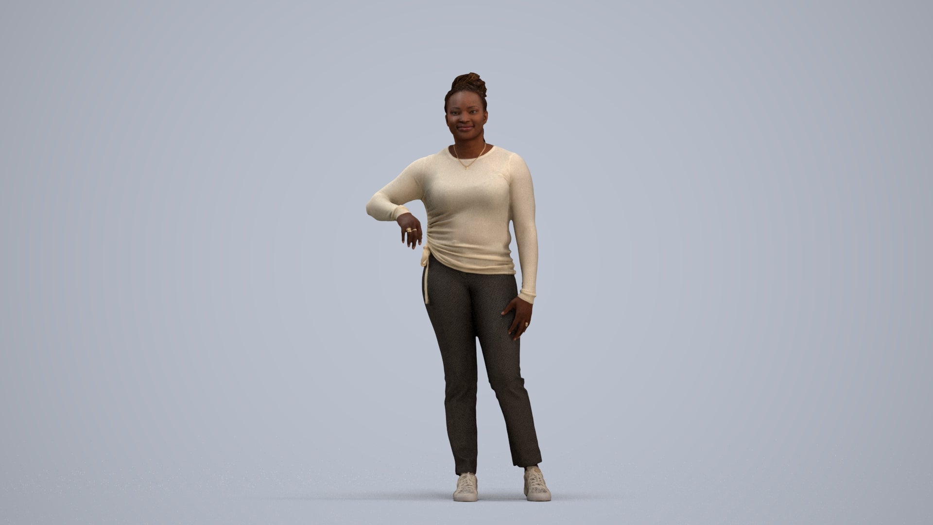 scanned 3D woman casual standing, photogrammetry people for Enscape and V-Ray, standing pose render