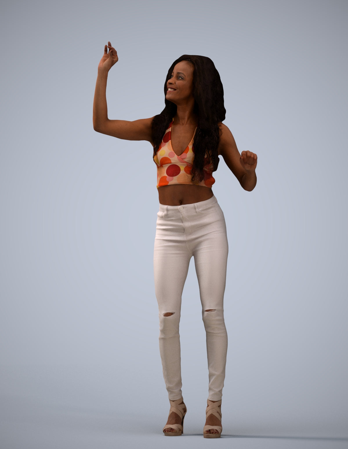 3D human model woman casual standing, photogrammetry scanned person for archviz
