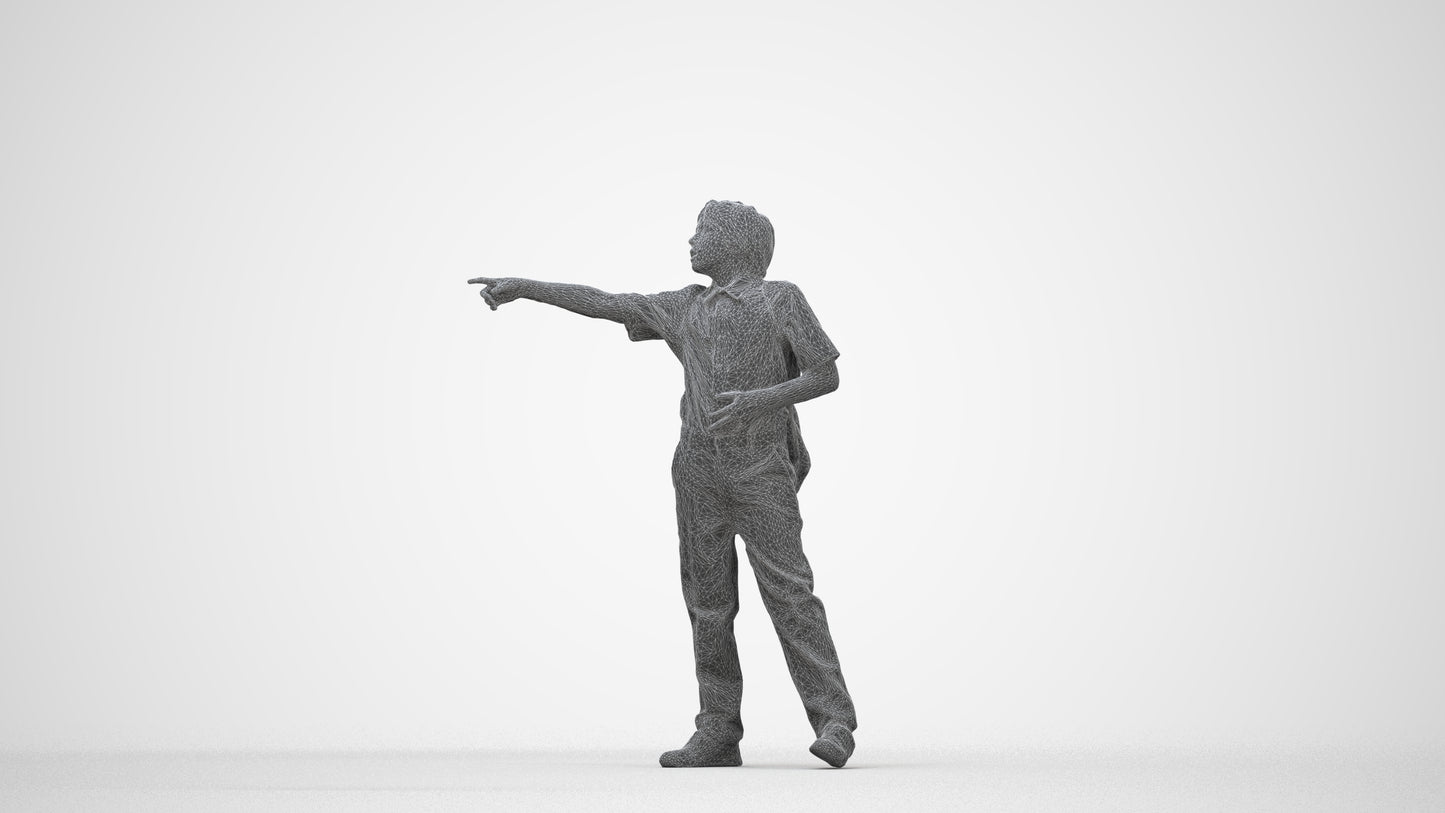 3D people model boy kids, scanned human for 3ds Max rendering, wireframe back view