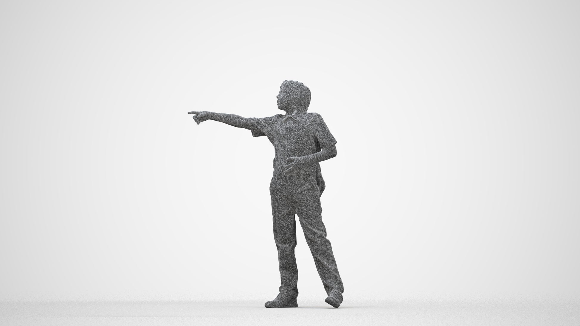 3D people model boy kids, scanned human for 3ds Max rendering, wireframe back view