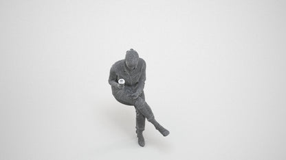 realistic 3D woman casual sitting, scanned archviz people for Blender and 3ds Max, wireframe three-quarter view