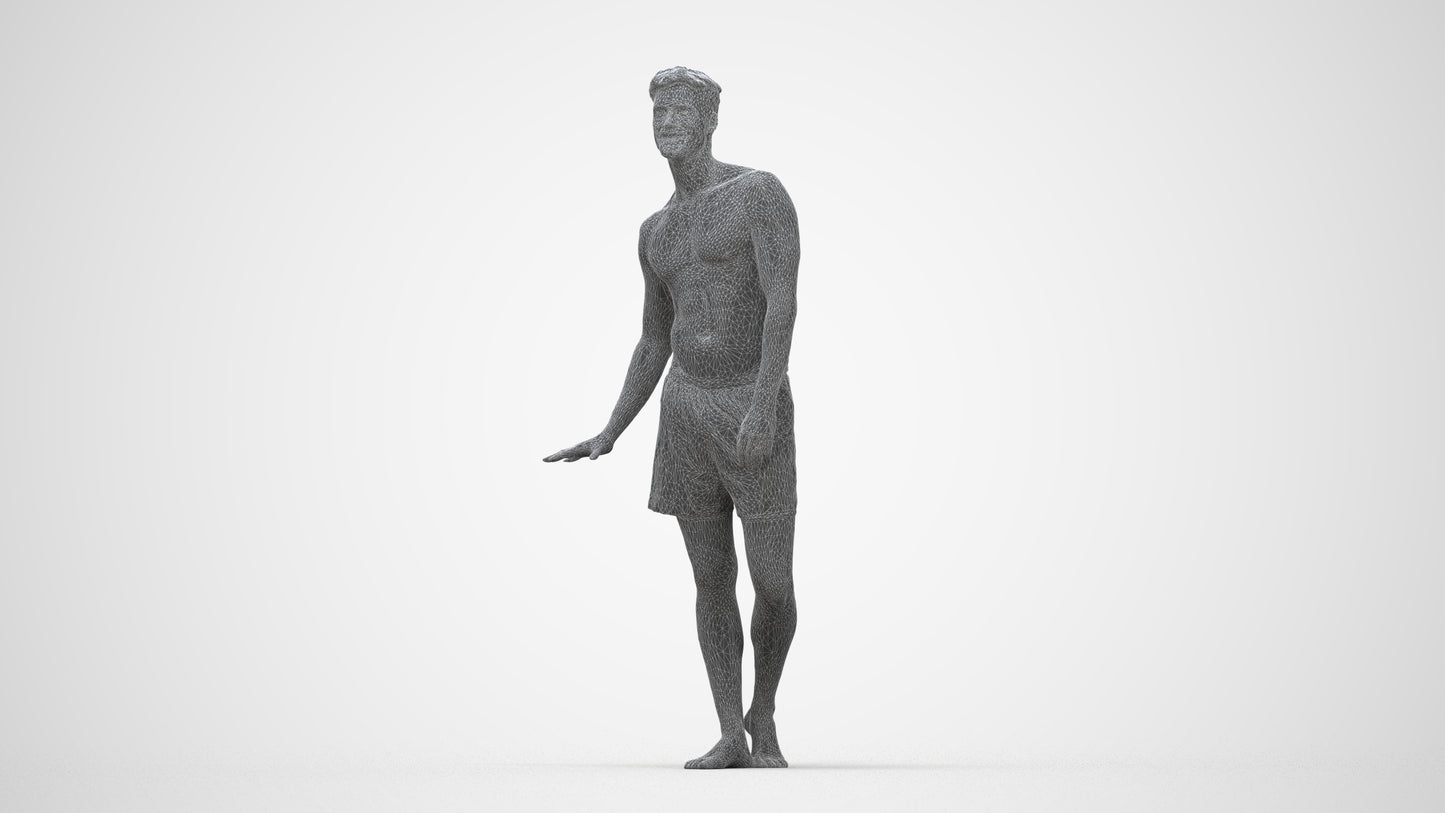 scanned 3D man pool, photogrammetry people for Enscape and V-Ray, wireframe back view