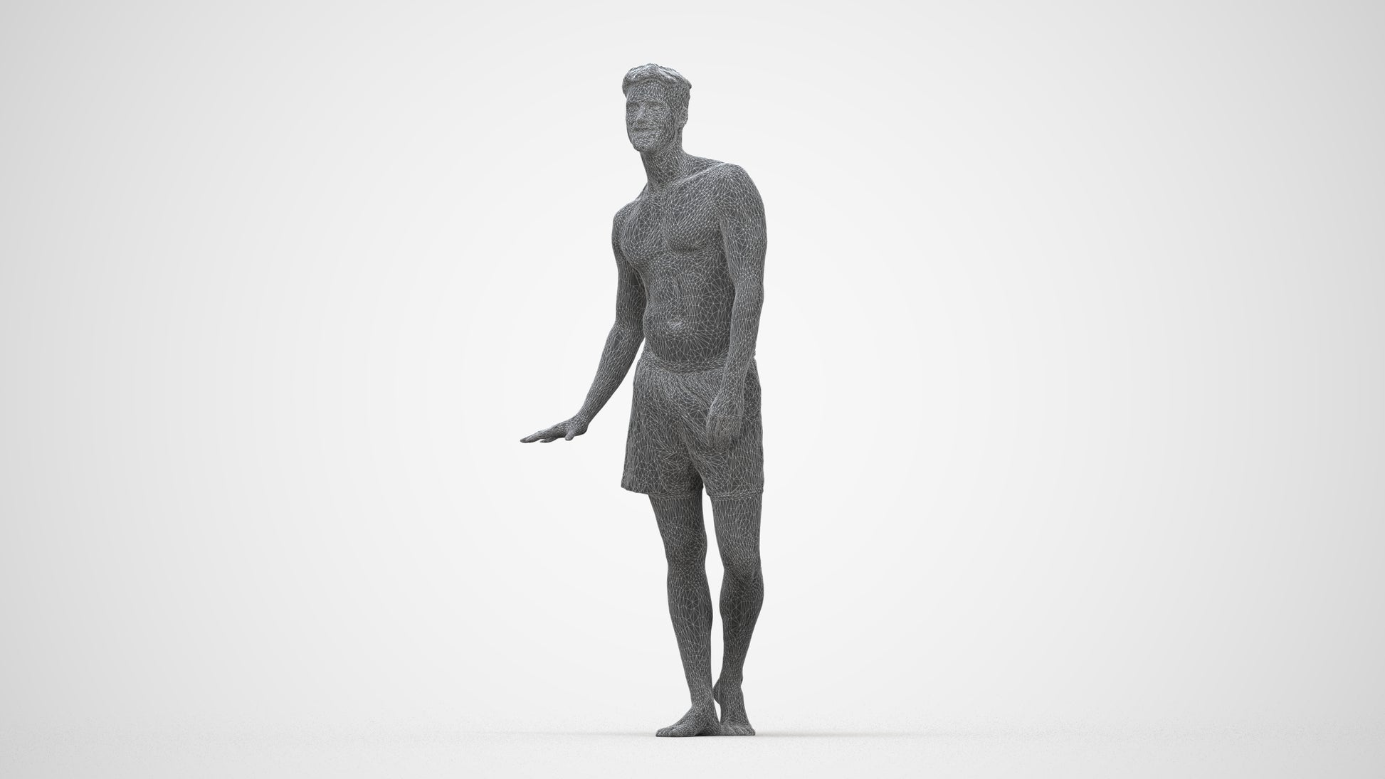 scanned 3D man pool, photogrammetry people for Enscape and V-Ray, wireframe back view