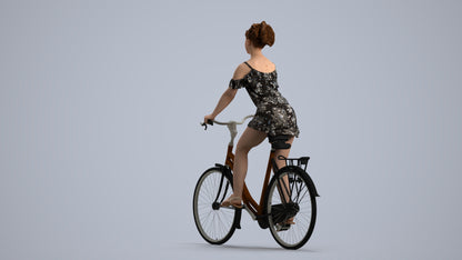 scanned 3D girl casual cycling, photogrammetry people for Enscape and V-Ray, front view render