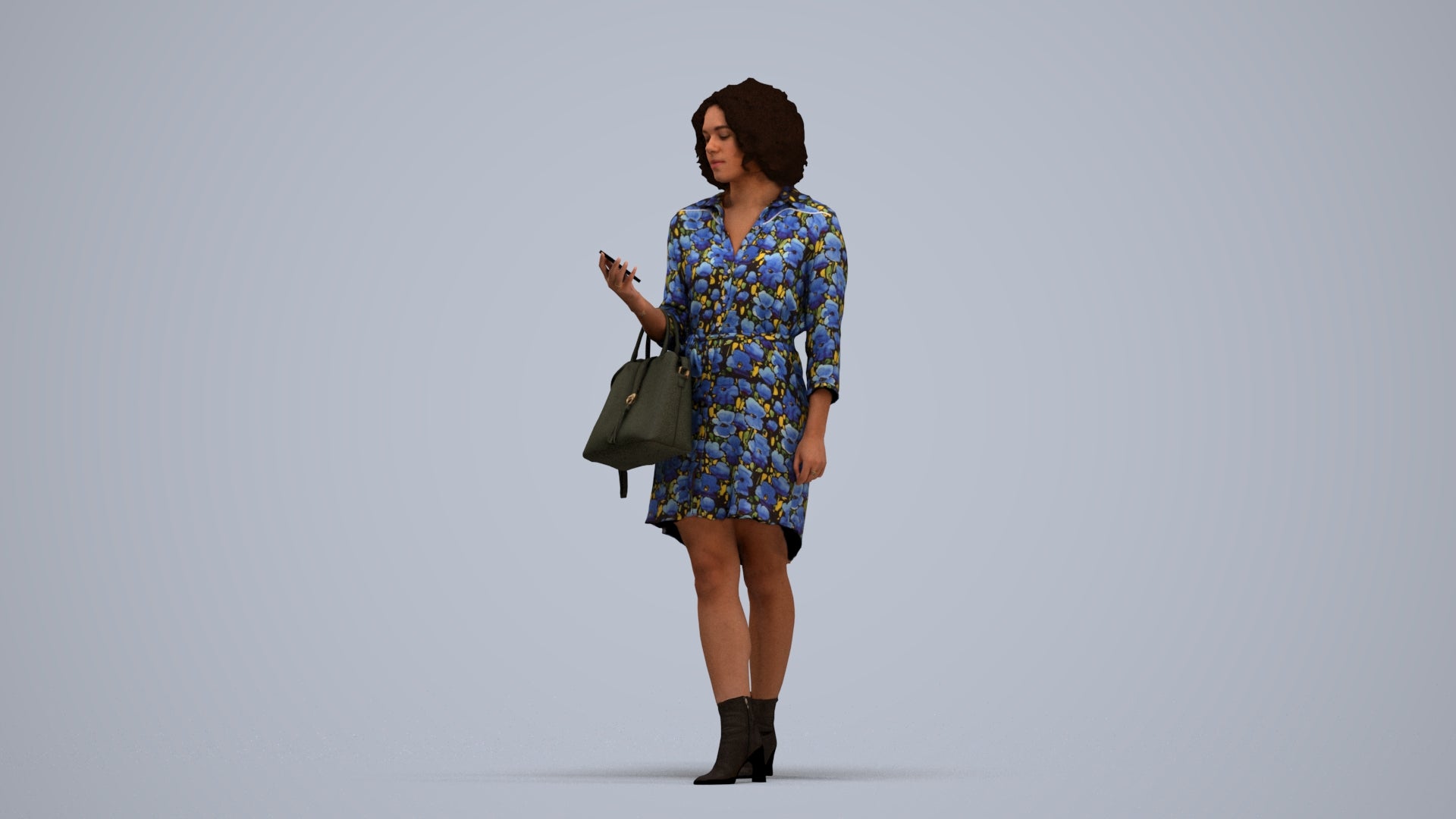 photogrammetry 3D woman casual walking, realistic human model archviz FBX, standing pose render