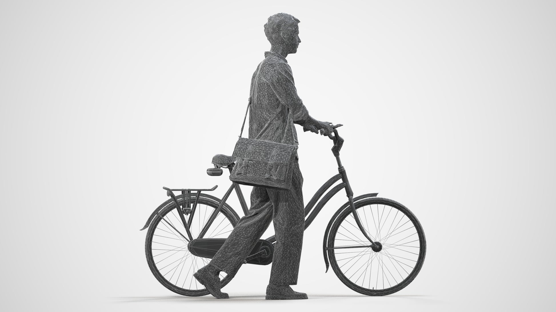 scanned 3D man casual cycling, photogrammetry people for Enscape and V-Ray, wireframe side view