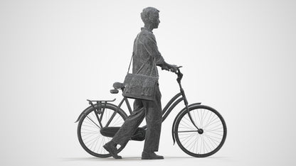 scanned 3D man casual cycling, photogrammetry people for Enscape and V-Ray, wireframe side view
