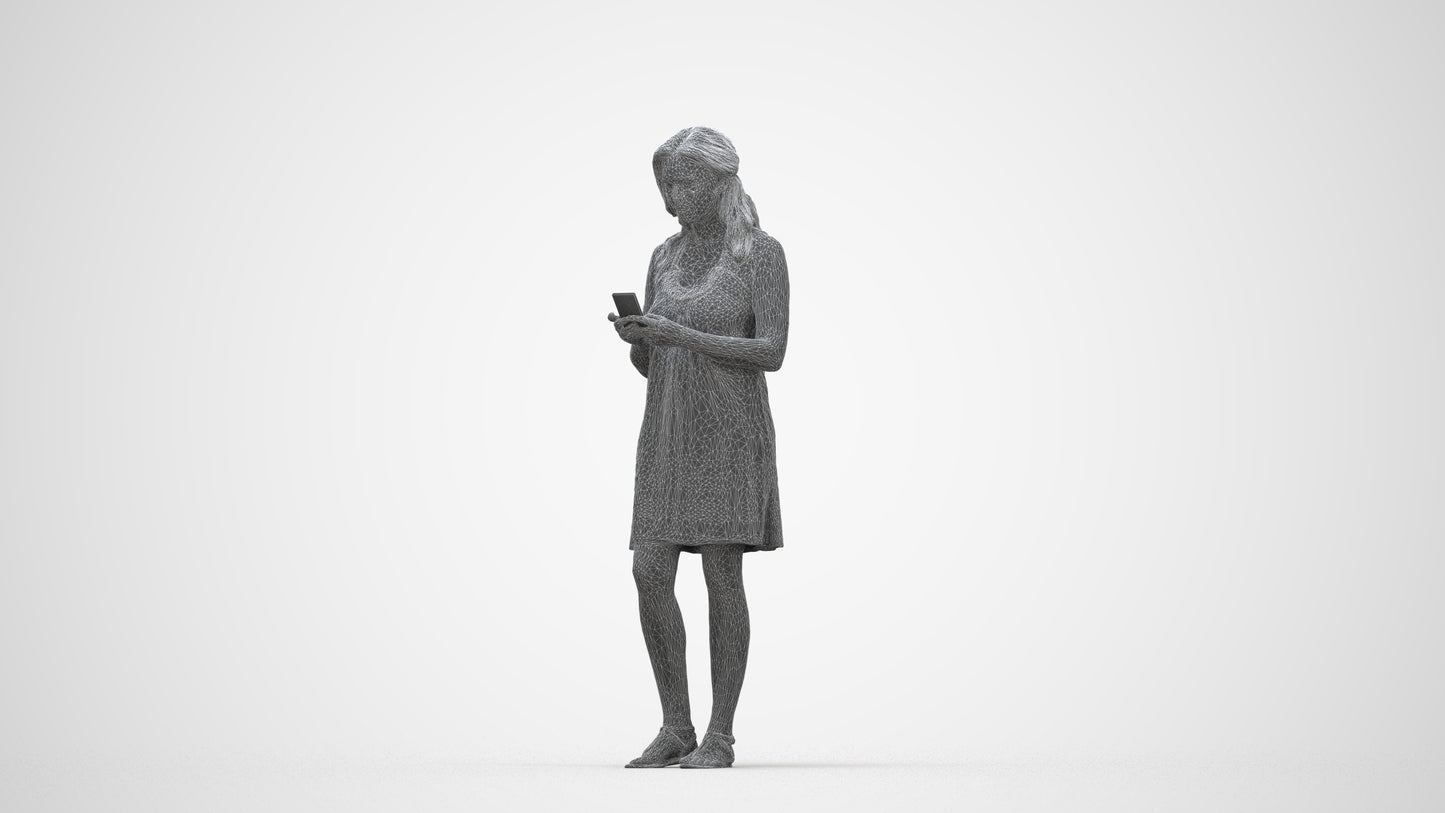 scanned 3D woman casual pool, photogrammetry people for Enscape and V-Ray, wireframe back view