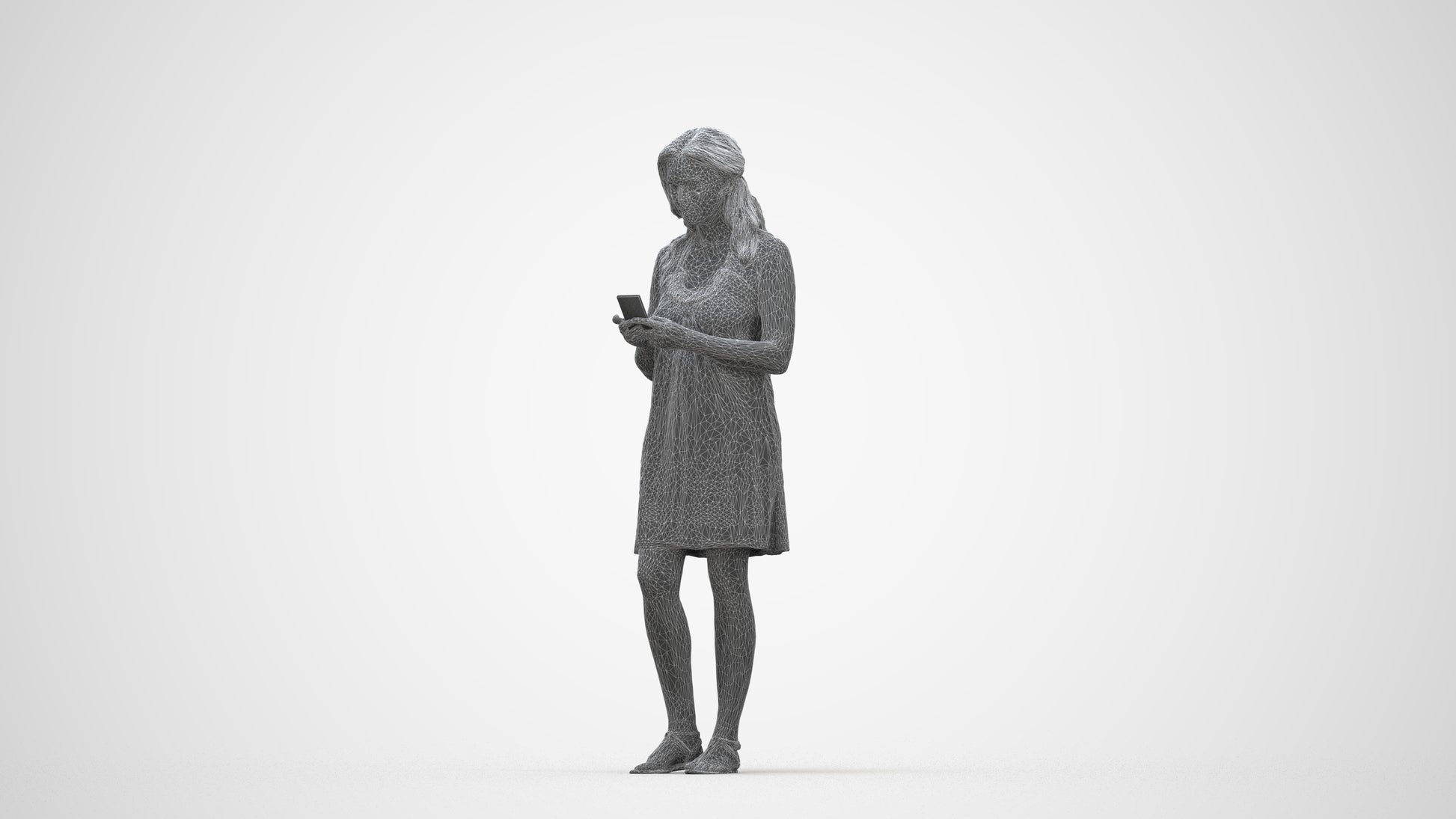 scanned 3D woman casual pool, photogrammetry people for Enscape and V-Ray, wireframe back view