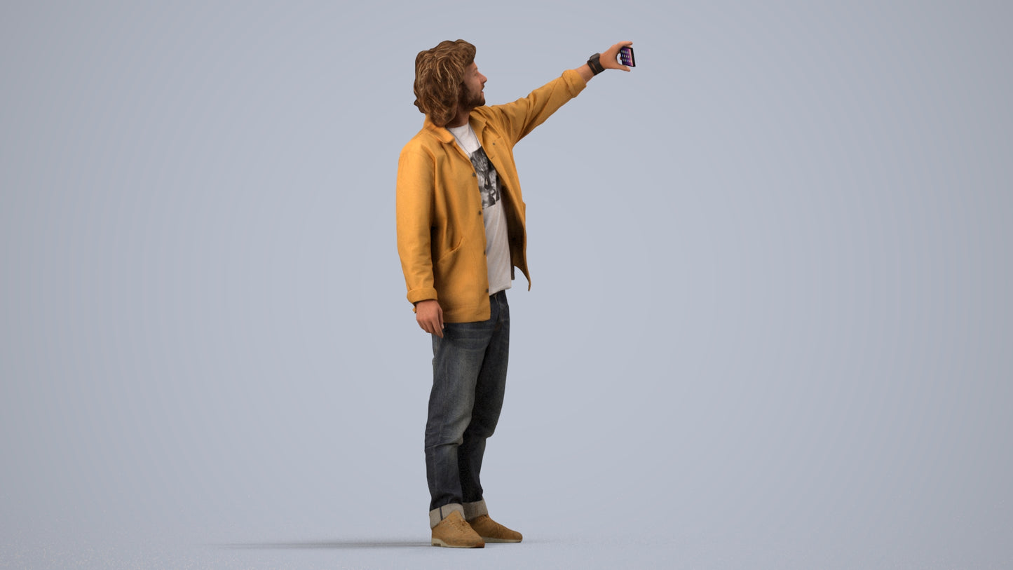 3D human model man casual standing, photogrammetry scanned person for archviz, side view render