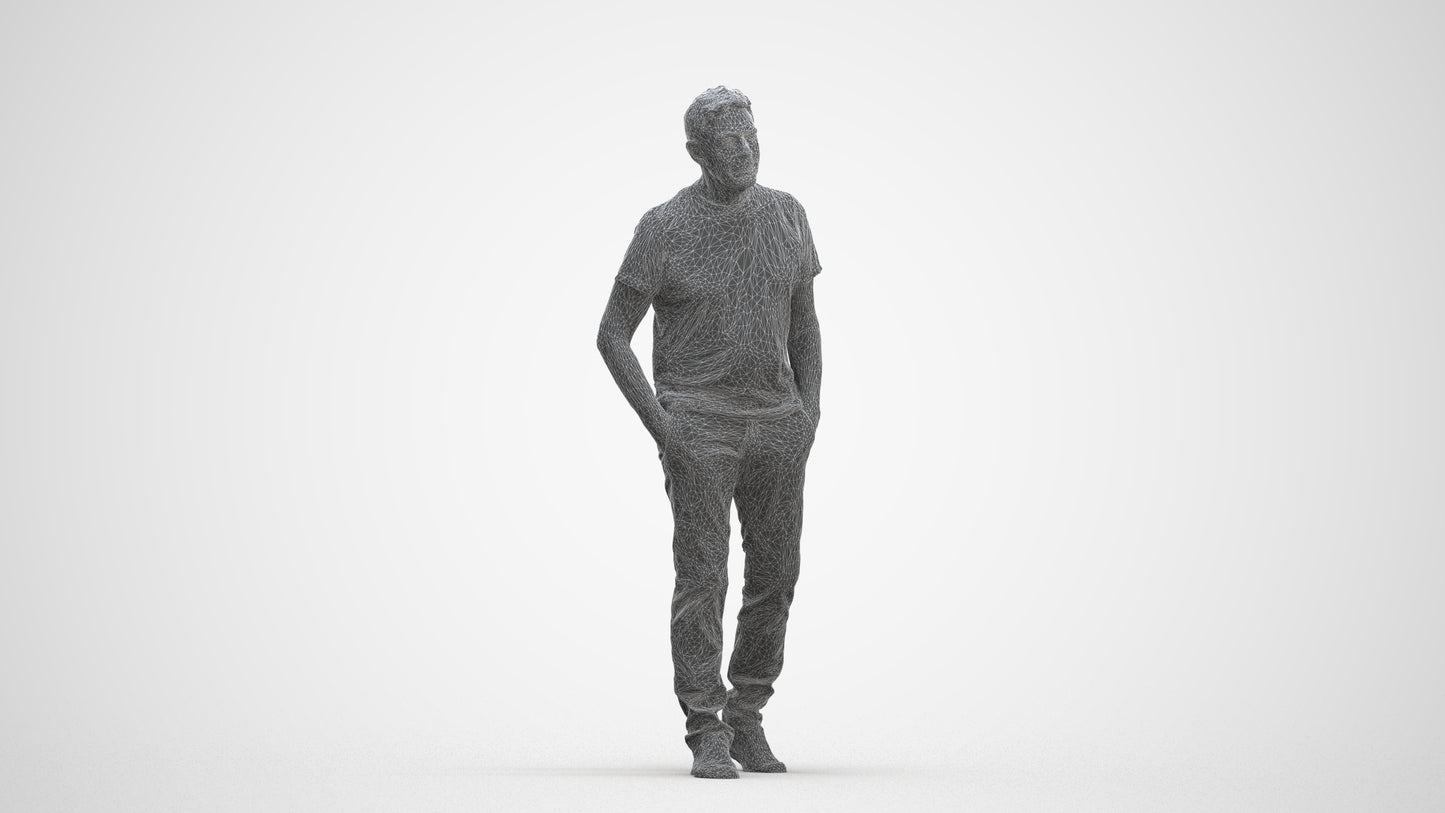 3D people model senior man casual walking, scanned human for 3ds Max rendering, three-quarter front view render