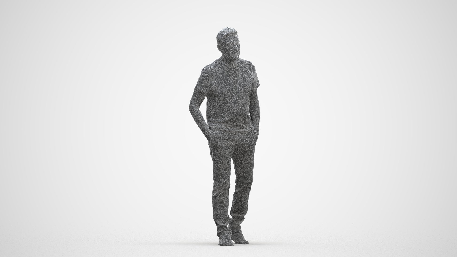 3D people model senior man casual walking, scanned human for 3ds Max rendering, three-quarter front view render