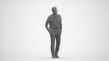 3D people model senior man casual walking, scanned human for 3ds Max rendering, three-quarter front view render