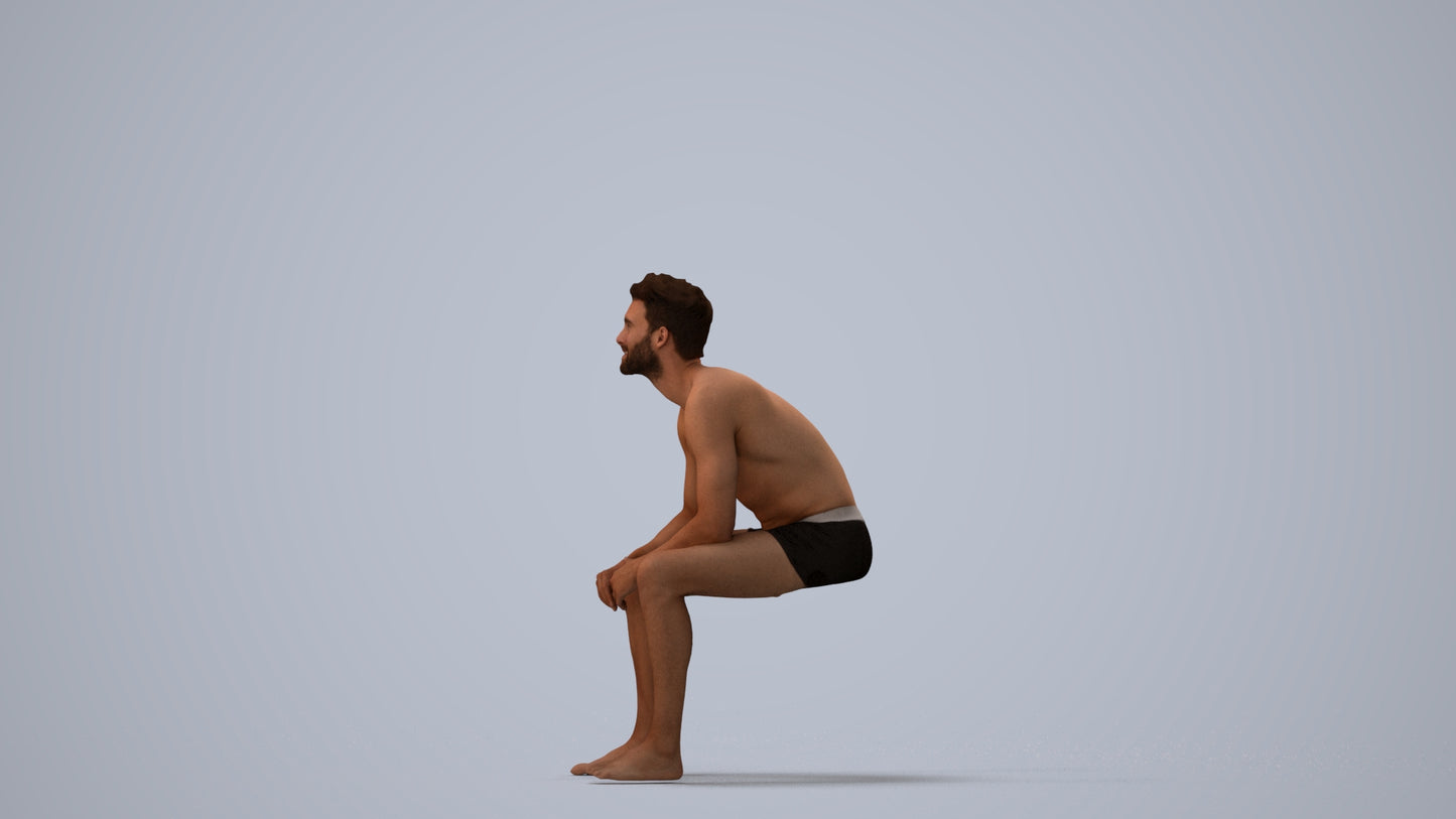 photogrammetry 3D man pool, realistic human model archviz FBX, three-quarter view render