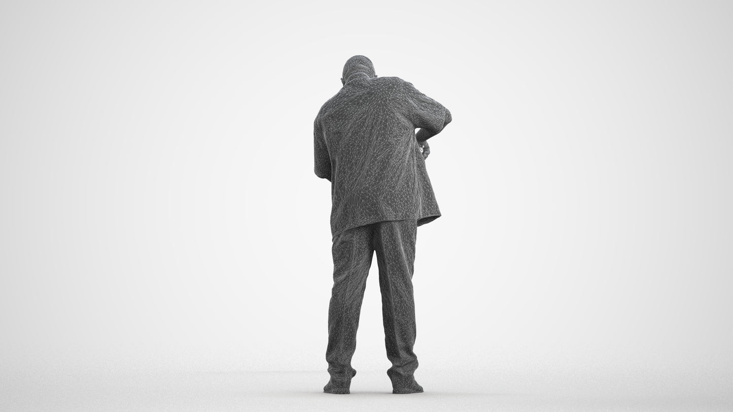 photogrammetry 3D man hospitality, realistic human model archviz FBX, wireframe front view