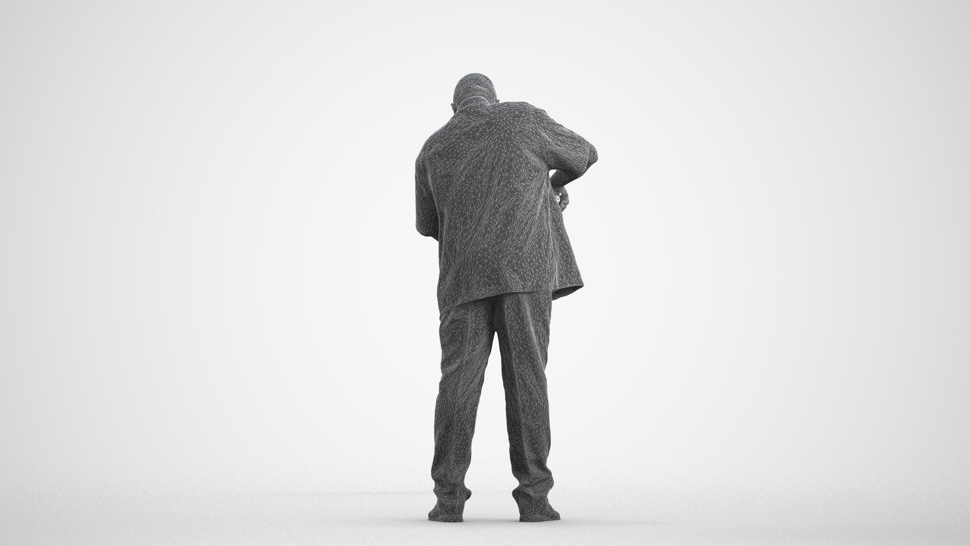 photogrammetry 3D man hospitality, realistic human model archviz FBX, wireframe front view