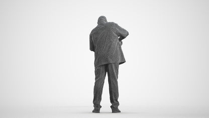 photogrammetry 3D man hospitality, realistic human model archviz FBX, wireframe front view