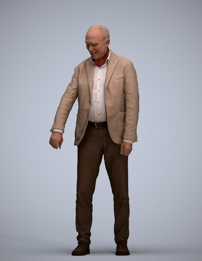 photogrammetry 3D senior man casual standing, realistic human model archviz FBX