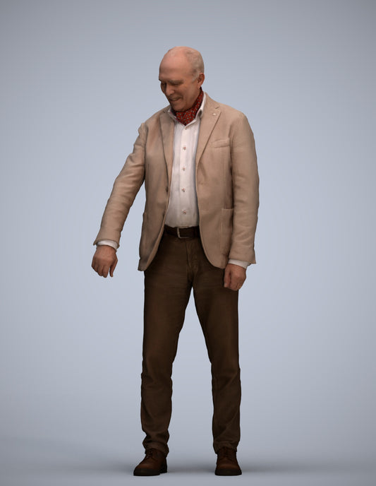 photogrammetry 3D senior man casual standing, realistic human model archviz FBX