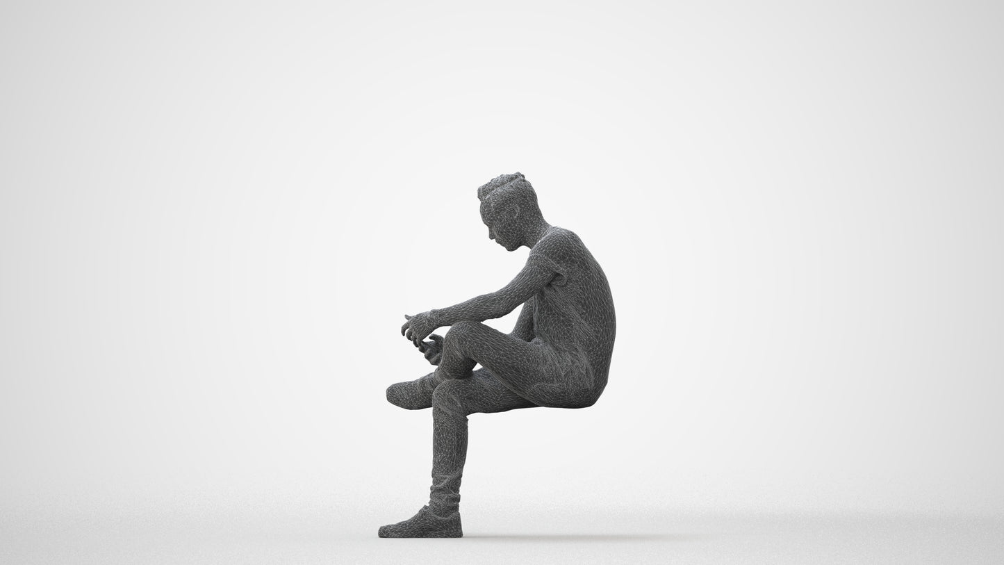 3D scanned man sitting casual, photorealistic archviz people for Enscape and SketchUp, square thumbnail