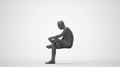 3D scanned man sitting casual, photorealistic archviz people for Enscape and SketchUp, square thumbnail