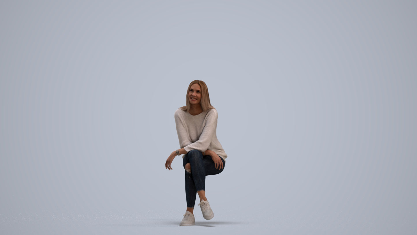 3D people model woman casual sitting, scanned human for 3ds Max rendering, standing pose render