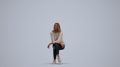 3D people model woman casual sitting, scanned human for 3ds Max rendering, standing pose render