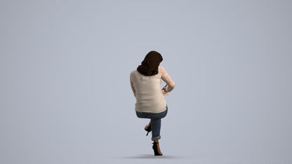 realistic 3D human woman casual sitting, archviz people FBX OBJ for Blender, front view render