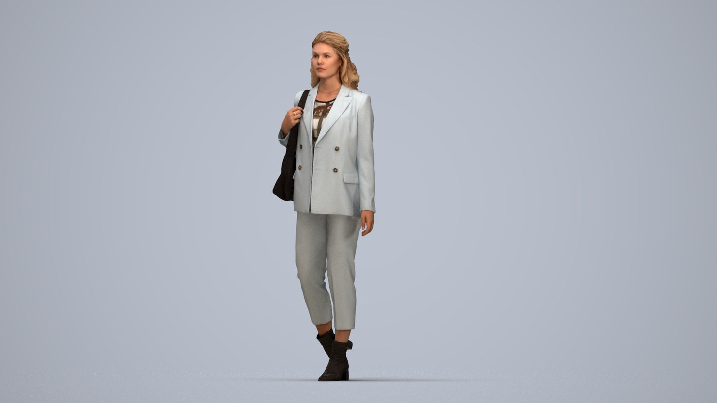 scanned 3D woman business walking, photogrammetry people for Enscape and V-Ray, top-down view render
