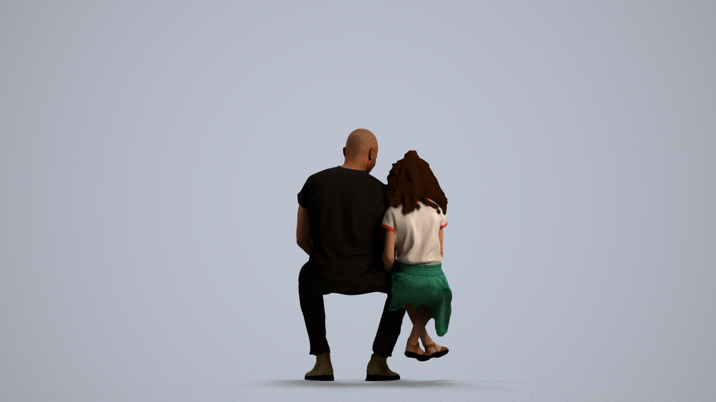 3D people model girl casual kids, scanned human for 3ds Max rendering, front view render
