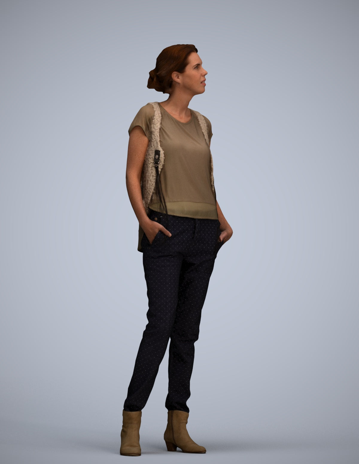 scanned 3D woman casual standing, photogrammetry people for Enscape and V-Ray