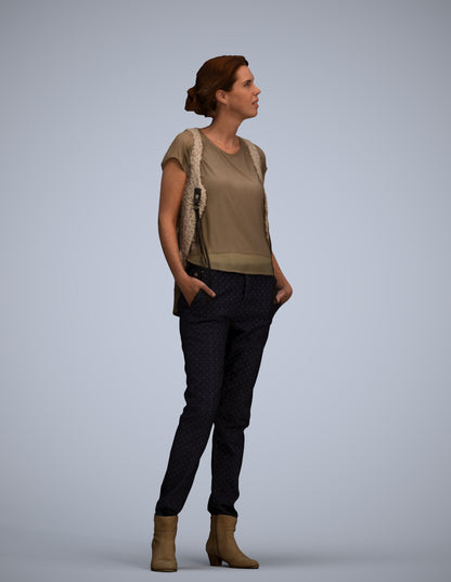 scanned 3D woman casual standing, photogrammetry people for Enscape and V-Ray