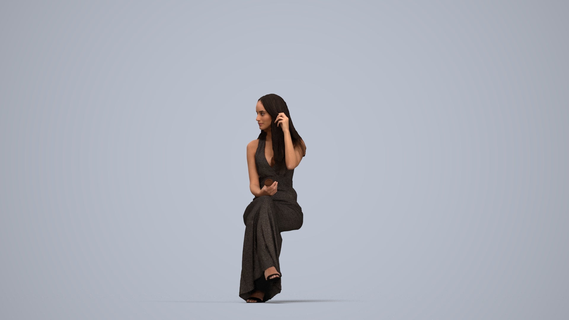 3D scanned woman formalaffairs formal, photorealistic archviz people for Enscape and SketchUp, top-down view render