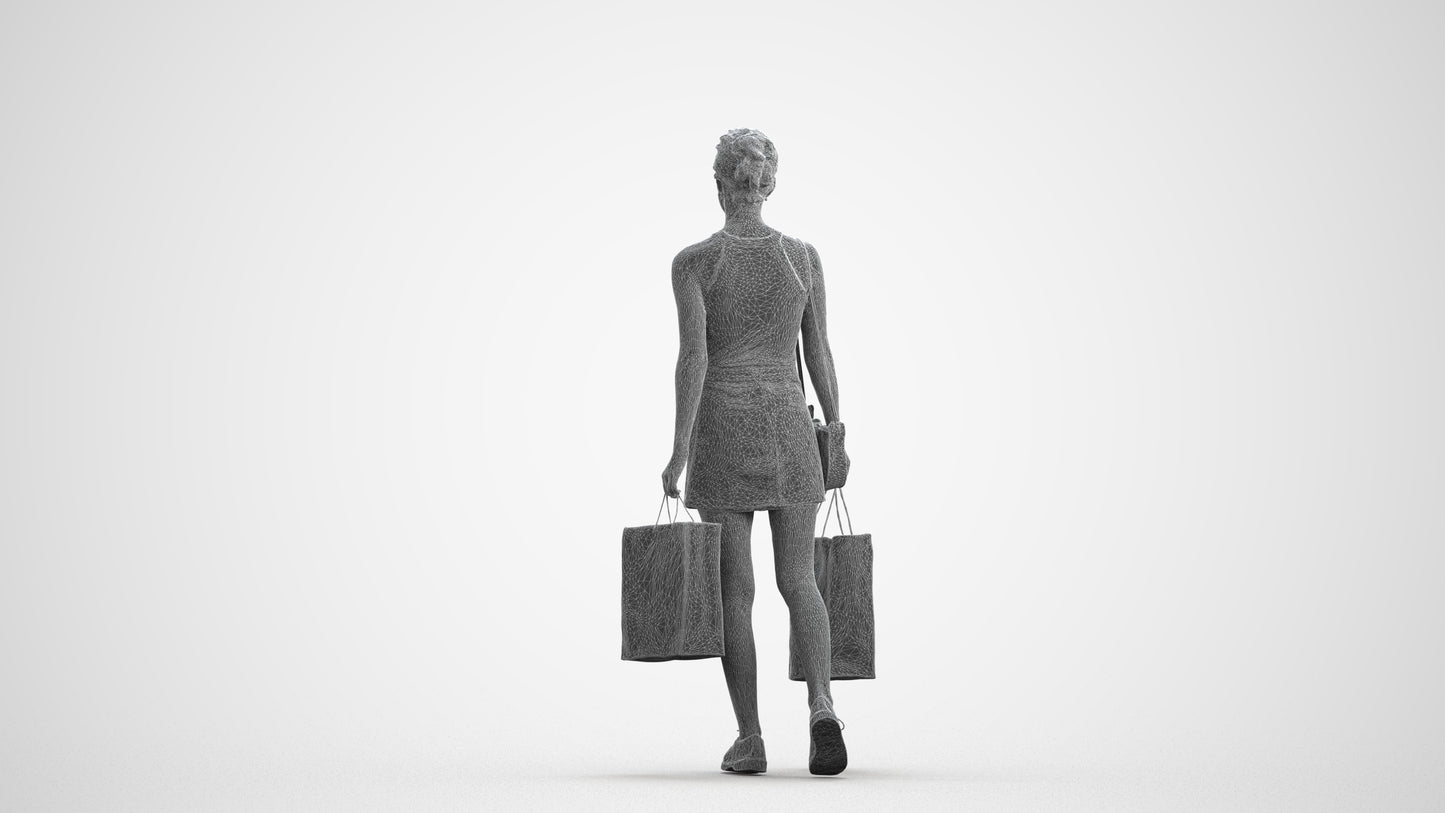 3D people model woman casual shopping, scanned human for 3ds Max rendering, wireframe front view