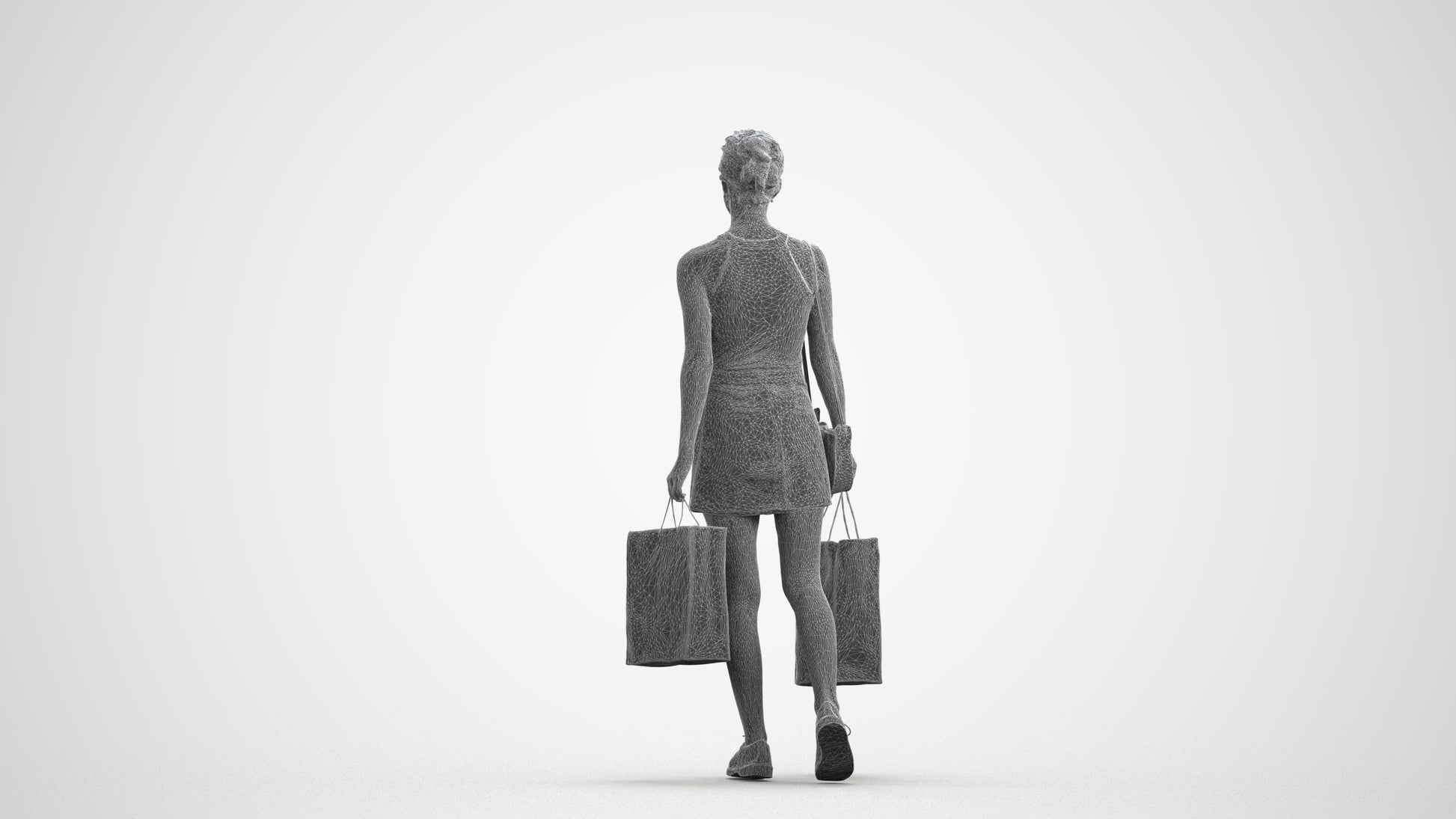3D people model woman casual shopping, scanned human for 3ds Max rendering, wireframe front view