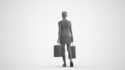 3D people model woman casual shopping, scanned human for 3ds Max rendering, wireframe front view